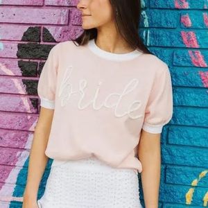Queen of Sparkles Bride Glitter Script Sweater Short Sleeve